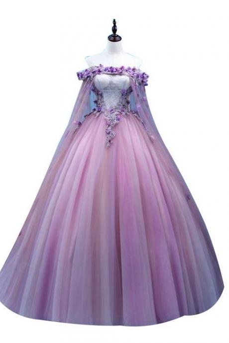 Purple Lace Boat Neck Length Party Custom Dresses Formal Dresses M8465