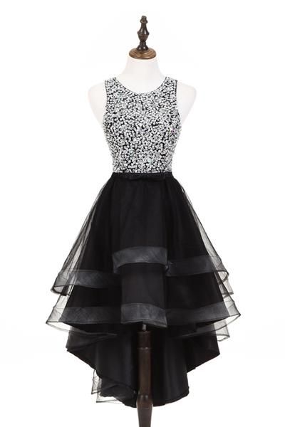 Cute Silver Sequins High Low Black Tulle Homecoming Dresses M8476