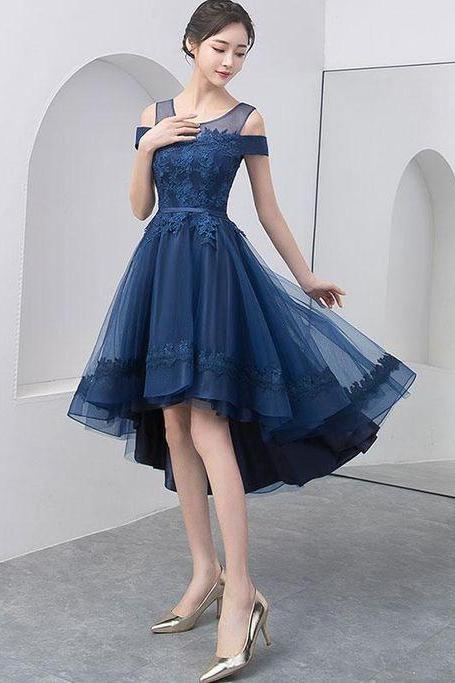 Navy Blue Prom Dress With Appliques Beading ,evening Dresses M8490