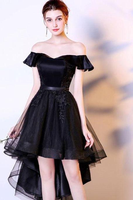 Black Lace Tulle High Low Prom Dress, Homecoming Dress M8491
