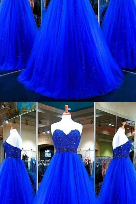 Long Prom Dress,tulle Ball Gowns,royal Blue Evening Dress,sweetheart Prom Gowns,elegant Prom Dress M8526