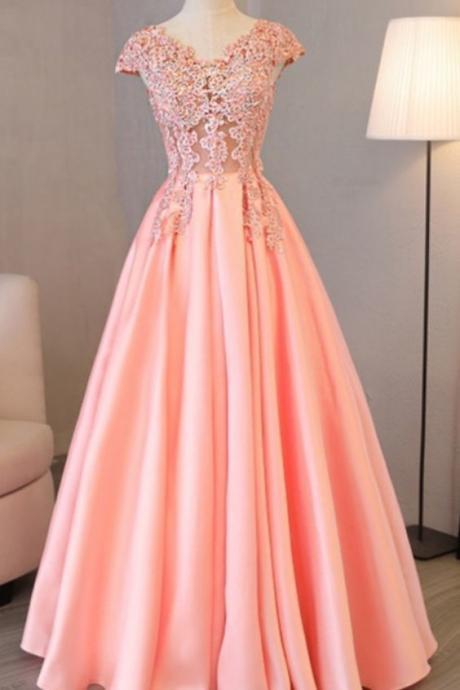 Charming Floral Lace Prom Dress With Cap Sleeve M8548
