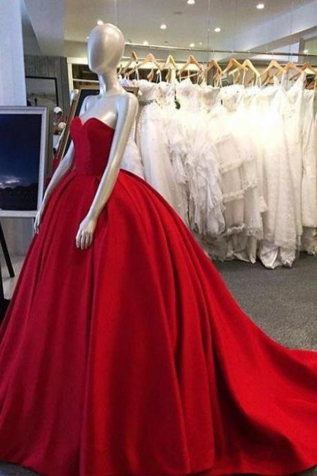 Long Prom Dress,red Ball Gown, Sweet Heart Prom Dress, Simple Charming Prom Dress, Evening Dress Gown, Long Prom Dress With Small Train M8569