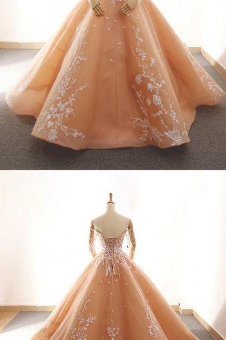 Long Sleeve Sweetheart Prom Dresses Lace Appliques Sweet 16 Dresses M8570