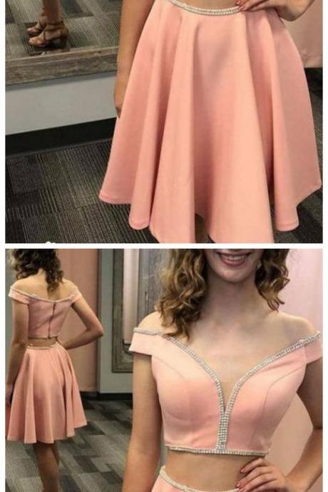 Two Pieces Homecoming Dresses, Pink Homecoming Dresses M8580
