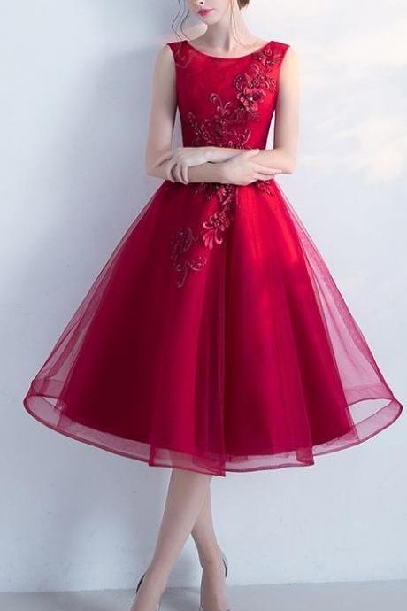 A-line Tulle Sleeveless Homecoming Dress, Graduation Dresses With Flowers M8582
