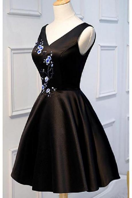 Sleeveless Party Dresses Fashion V Neck Off The Shoulder Sleeveless Black Homecoming Dresses Short Prom Dress M8611