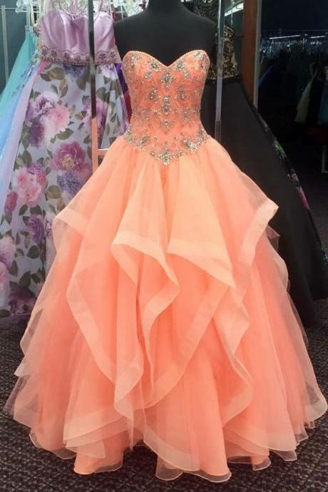 Orange Prom Dress, Beaded Prom Dress, Quinceanera M8642