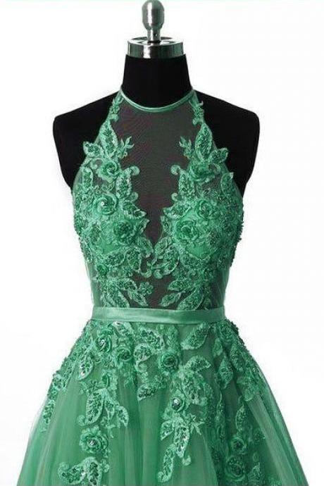 Unique Tulle Lace Applique Green Long Prom Dress, Green Tulle Evening Dressunique Tulle Lace Applique Green Long Prom Dress, Green Tulle Evening