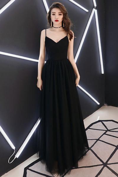 Simple Sweetheart Black Tulle Long Prom Dress, Black Evening Dress M8665