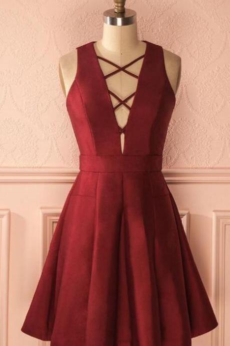 Burgundy Sleeveless Homecoming Dresses,sexy A-line Prom Dress M8675
