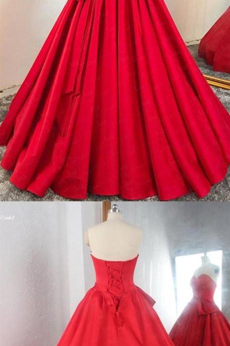 Red Sweetheart Sleeveless Long Prom Dresses A Line Satin Ball Gown M8722
