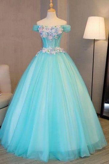 Beading Scoop Ball Gown Pearls Appliques Quinceanera Dress M8727