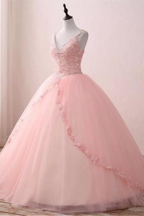 Floor-length Ball Gown Quinceanera Dresses With Beadings & Lace Appliques M8759