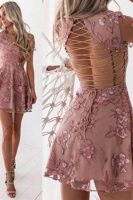 Embroidery Dress In Dusty Blush,homecoming Dresses,dresses,party Dresses M8760