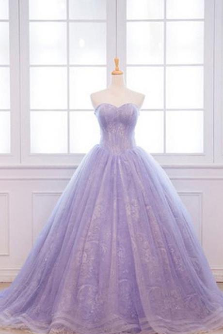 Unique Lavender Lace Long Puffy Evening Dress, Long Customize Prom Dress M8761