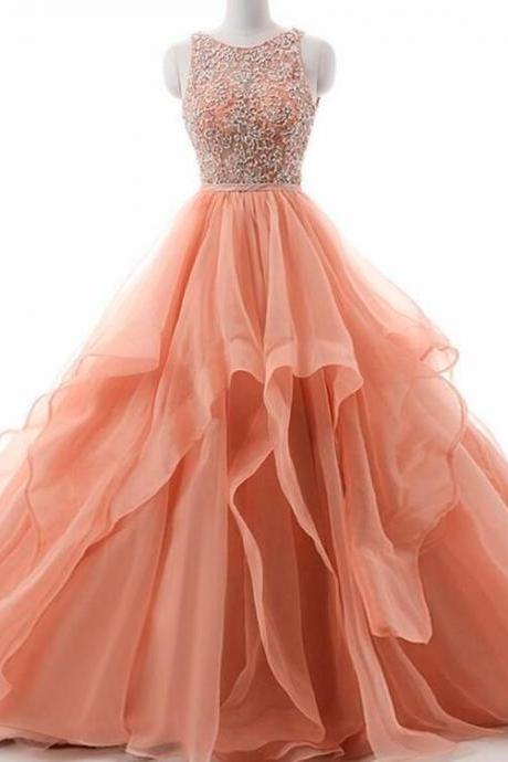 Beautiful Organza Puffy Open Back Prom Dresses, Organza Formal Gowns M8763