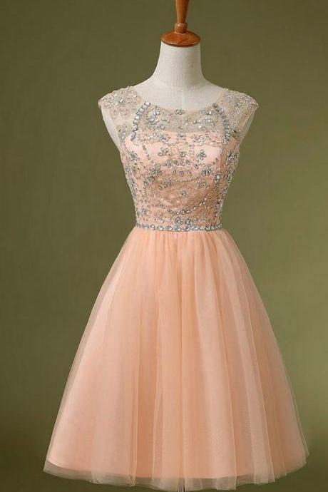 Charming Crystal Homecoming Short Prom Dresses Knee-length Beads Homecoming Dresses M8821