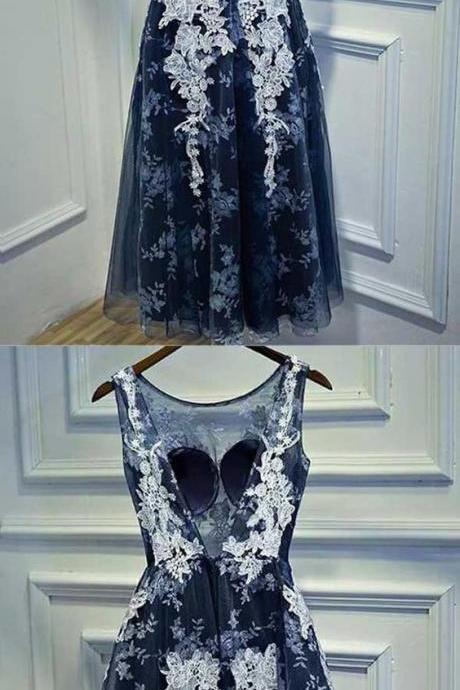 Dark Blue Lace Prom Dress,short Homecoming Dresses,navy Blue Homecoming Dresses M8827