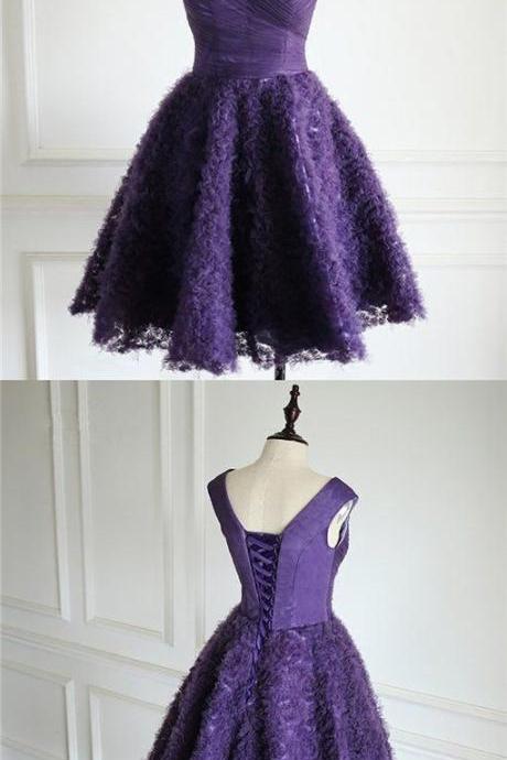 Purple V-neck Tulle Homecoming Dresses, Special Design M8833