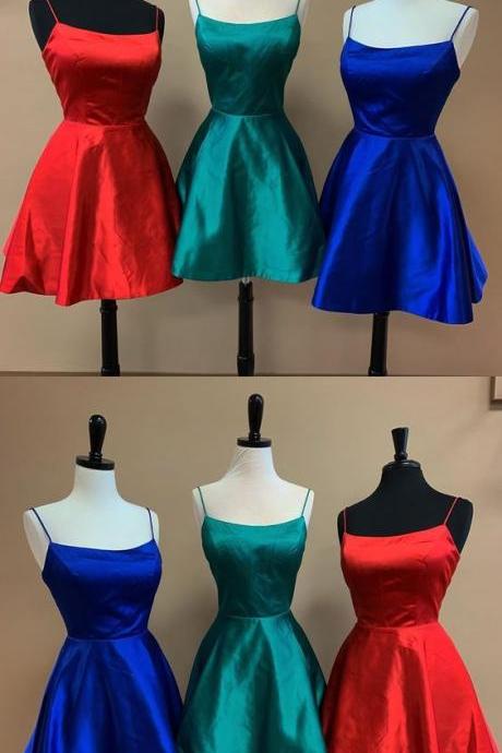 Simple Homecoming Dresses Short, 2019 Straps Homecoming Dresses In Red, Teal And Royal Blue Color M8860