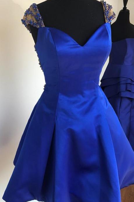 Royal Blue Homecoming Dress With Cap Sleeves M8862
