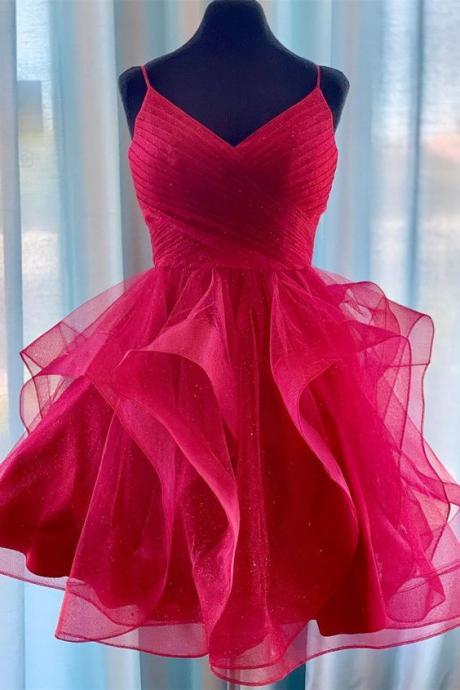 Princess Red Homecoming Dress With Ruffles, Short Homecoming Dresses 2019 M8867
