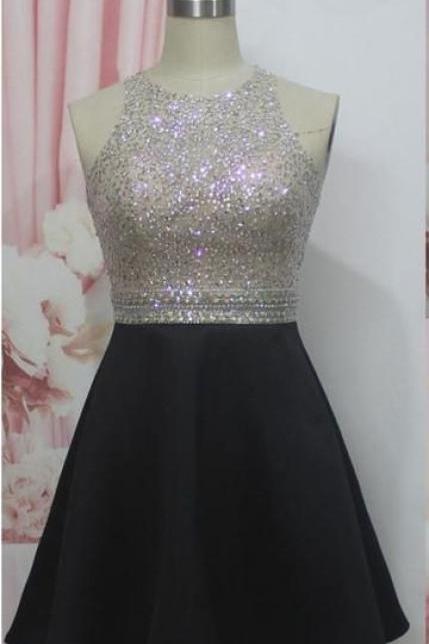 Beaded Jewel Neck Short Homecoming Dress , Knee Length Homecoming Dress M8884