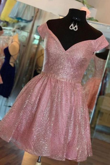 Sparkle Short Pink Sequins Homecoming Dress M8928