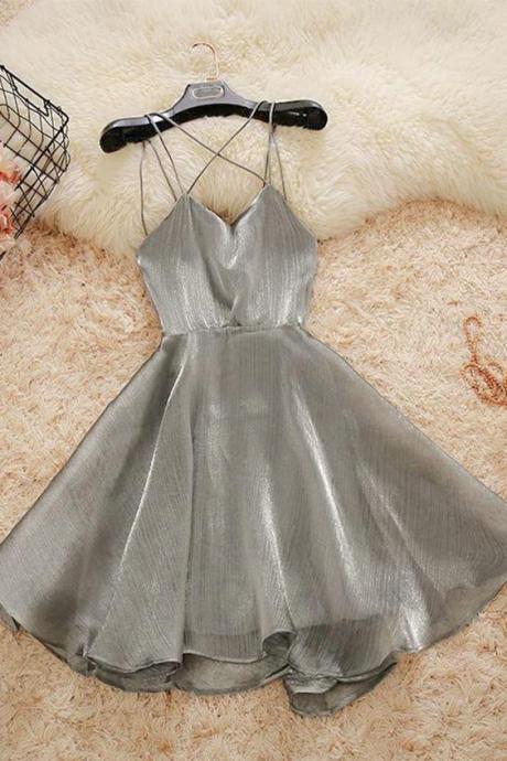 Silver Homecoming Dress, Cute Homecoming Dresses, Simple Hoco Dress M8961