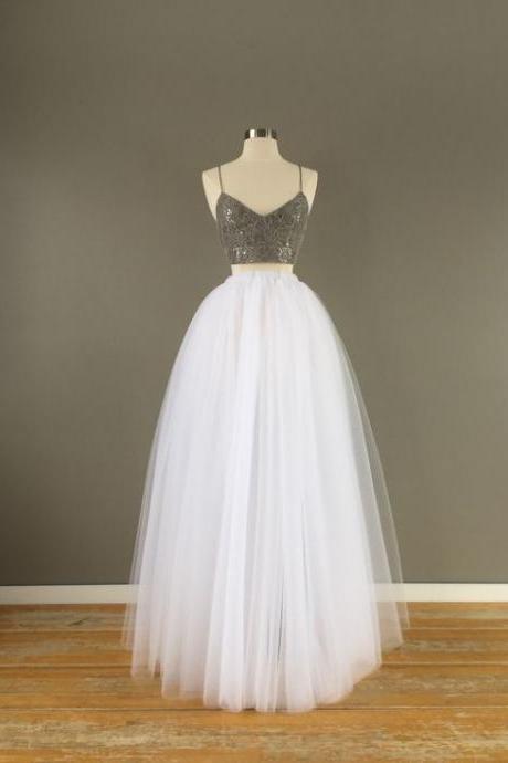Floor length tulle skirt, white tulle skirt, adult tulle skirt, tulle wedding dress M8969
