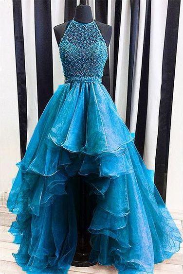 High Low Prom Dress Beading Evening Outfits M9039