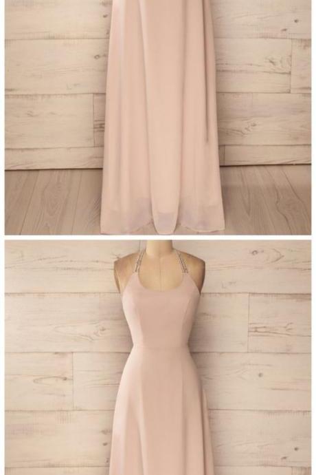 Nude Pink Prom Dress,halter Prom Dress,fashion Prom Dress M9143