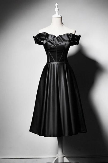 Simple Black Satin V Neck Short Prom Dress, Homecoming Dress M9164