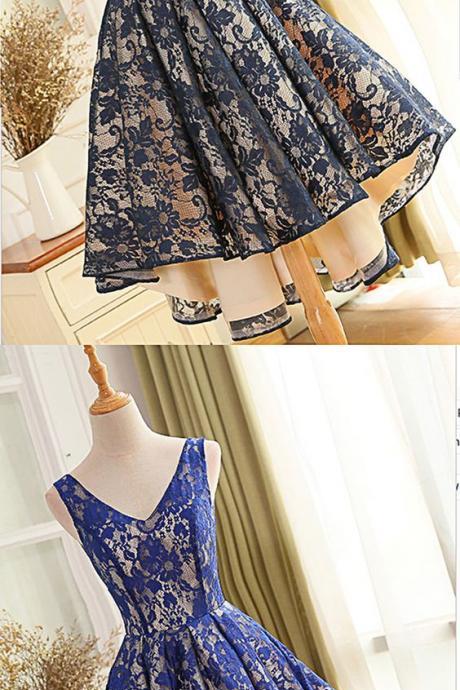 Simple Lace V Neck High Low Prom Dress, Homecoming Dress M9174