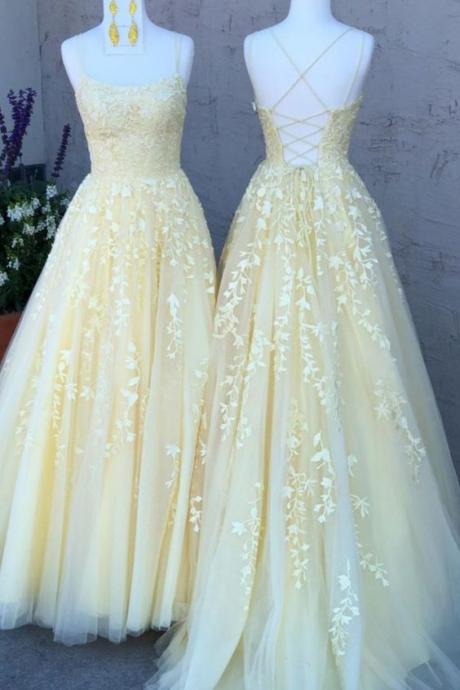 Yellow Long Prom Dress, 2020 Prom Dress With Lace Up Back M9228