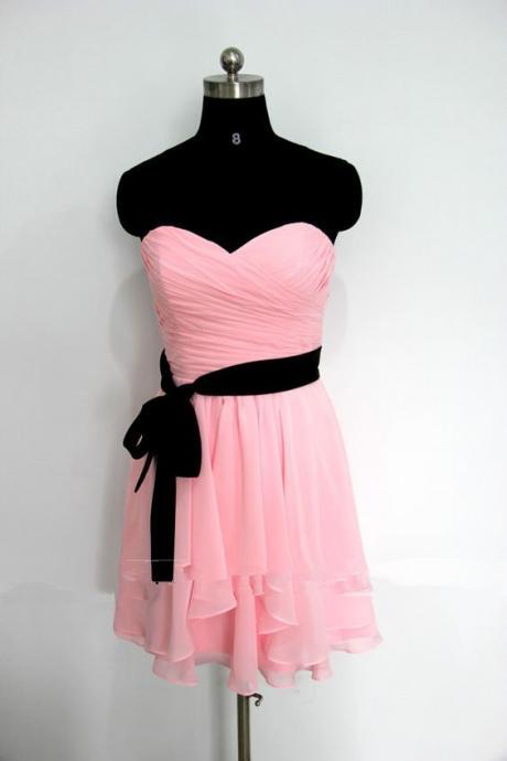 Sexy Short Sweetheart Pink Chiffon Prom Dress , Graduation Dresses M9258