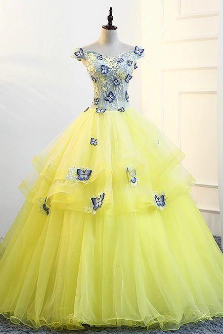 Yellow Off The Shoulder Quinceanera Dresses M9314