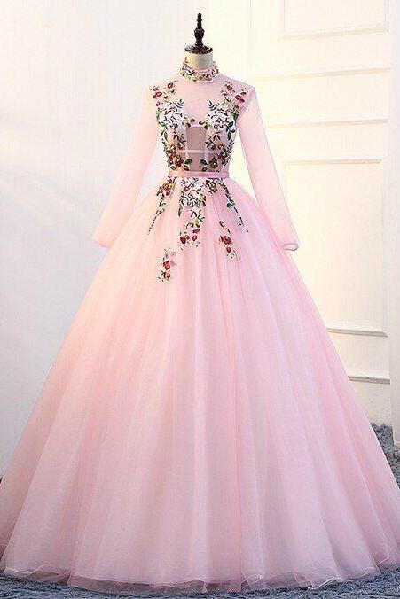 Pink High Neck Backless Quinceanera Dresses M9320
