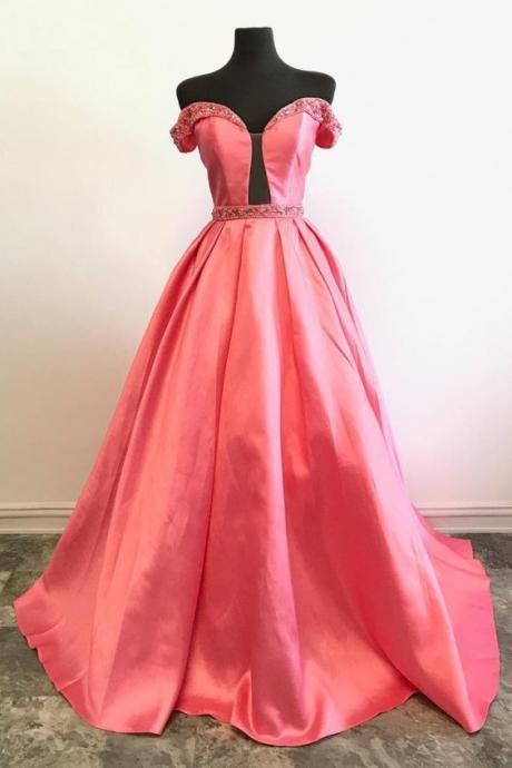 Princess Off the Shoulder Pink Ball Gown M9326