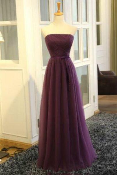 Strapless Purple Tulle Bridesmaid Dress M9327