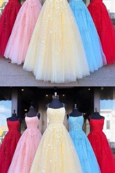 Backless Yellow Pink Blue Red Burgundy Lace Prom Dresses M9333