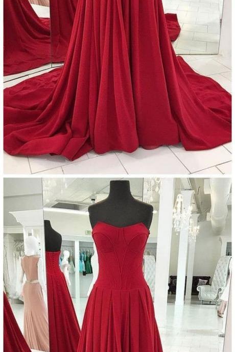 Simple Red Long Prom Dress, Red Long Evening Dress M9382
