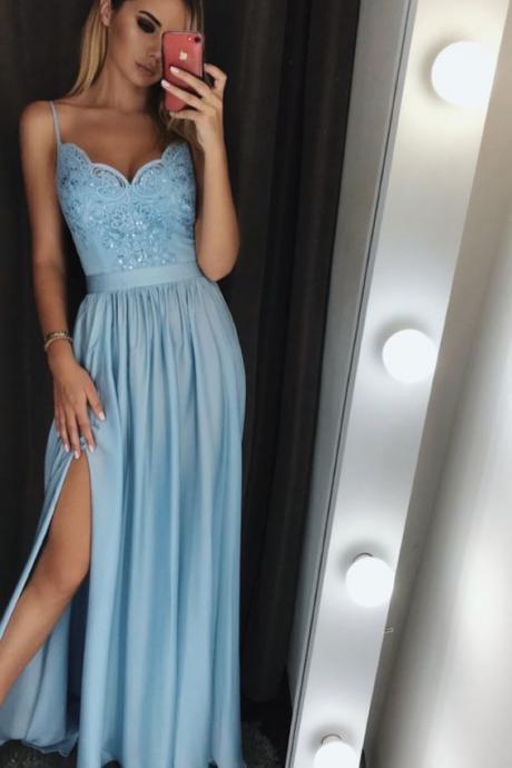 Gorgeous Elegant Blue A Line Prom Dress With Appliques, Formal Evening Gowns M9430