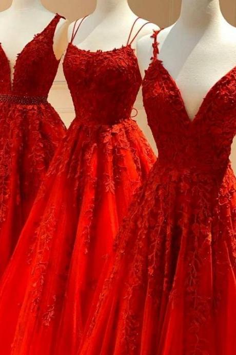 A-line Red Appliqued Long Prom Dress M32