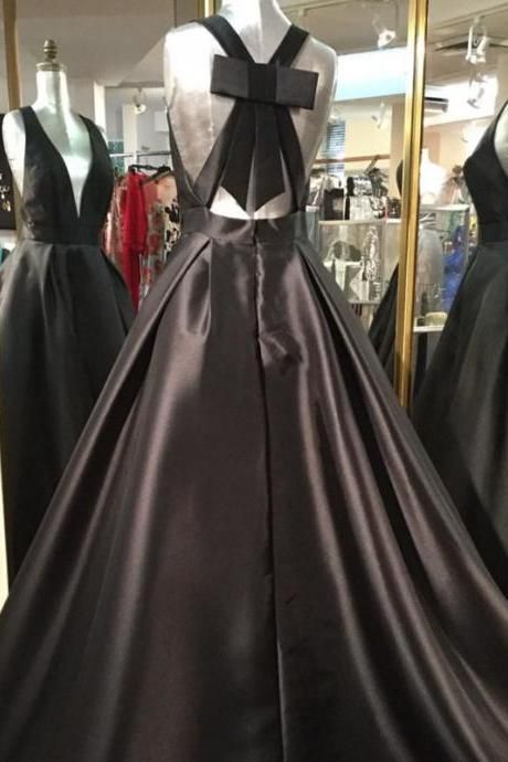 Satin Ball Gowns,black Prom Dress,open Back Prom Dress,prom Dresses M47