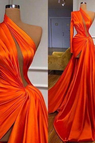 One Shoulder Prom Dress, Pleats Evening Dress, 2021 Formal Dresses, Arabic Party Dresses M53