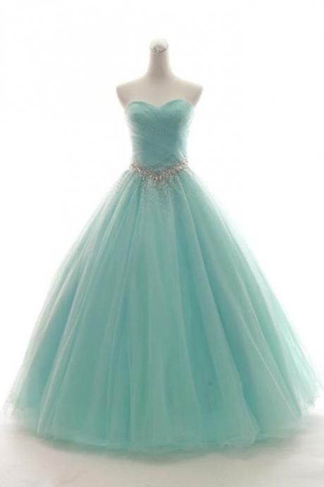 Sweetheart Neck Mint Tulle Sleeveless Floor-length Formal Prom Dress, Prom Gown M60