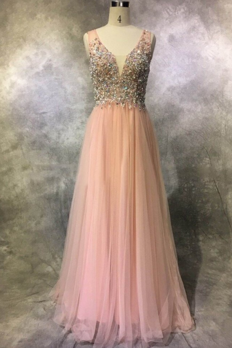 Pink Beaded Prom Dress,split Formal Dress,evening Dresses M65