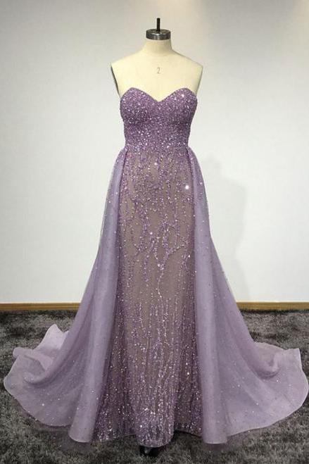 Purple Sweetheart Neck Sleeveless Floor Length Prom Dresses M69